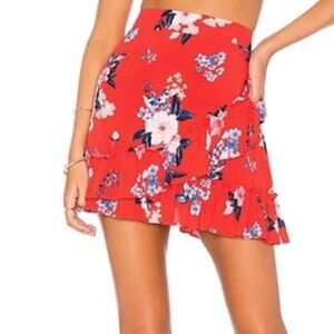 CUPCAKES and CASHMERE Elisa Skirt, sz SM Red Floral Mini Skirt Ruffles